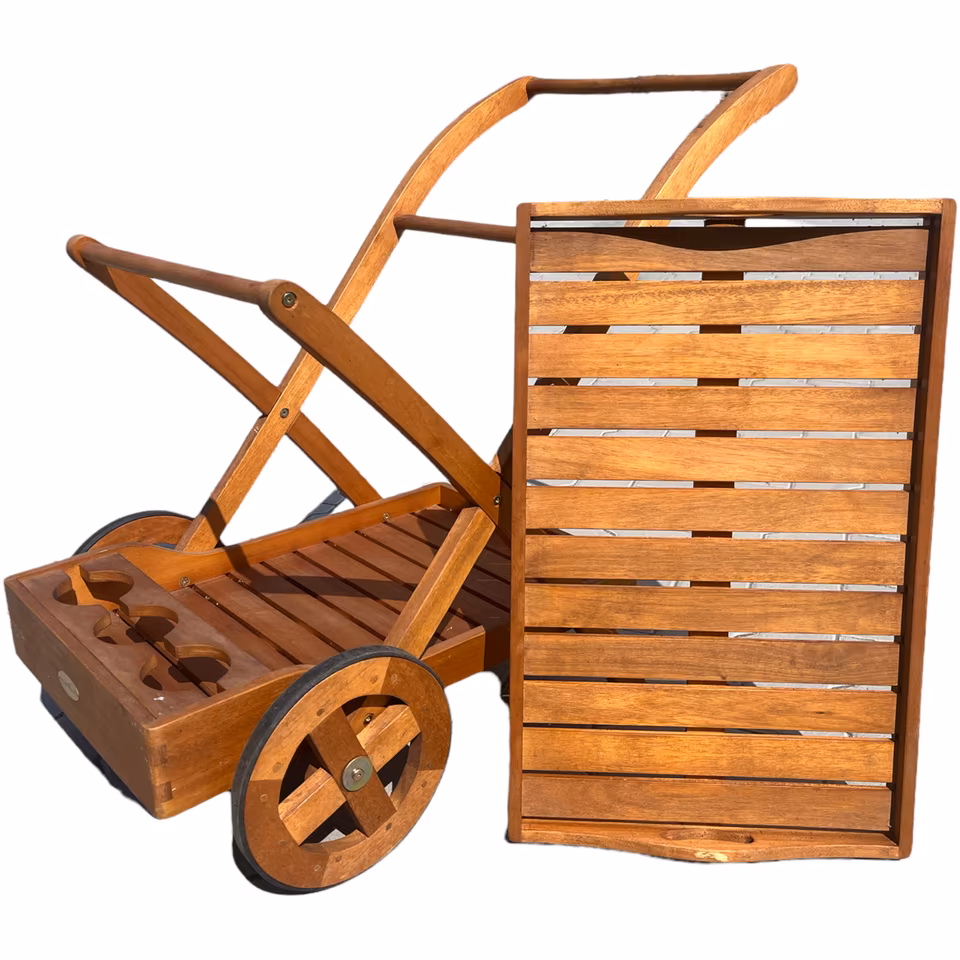 Servierwagen Eukalyptus Abnehmbares Tablett & Flaschenhalter 82 x 60 x 90 cm