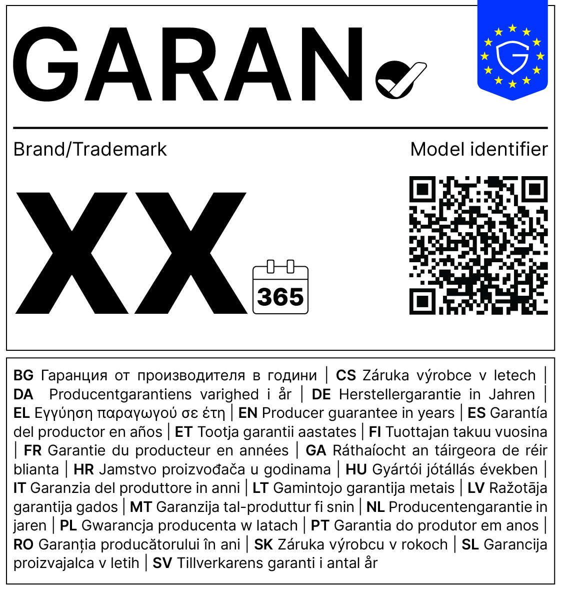 GARAN – Haltbarkeitsgarantie des Herstellers