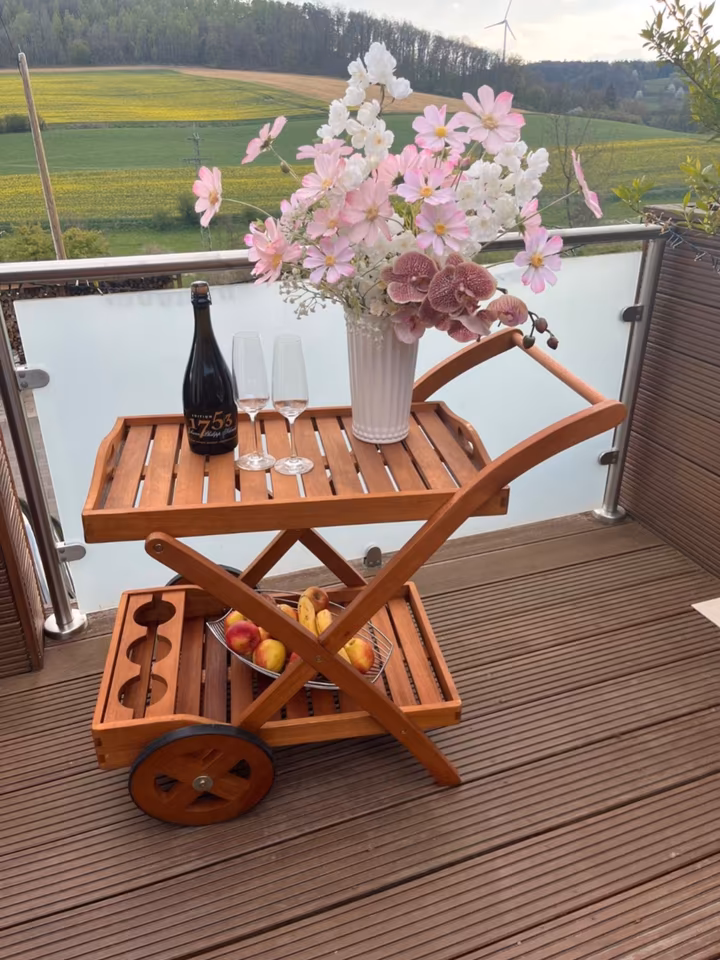 Servierwagen Eukalyptus Abnehmbares Tablett & Flaschenhalter 82 x 60 x 90 cm